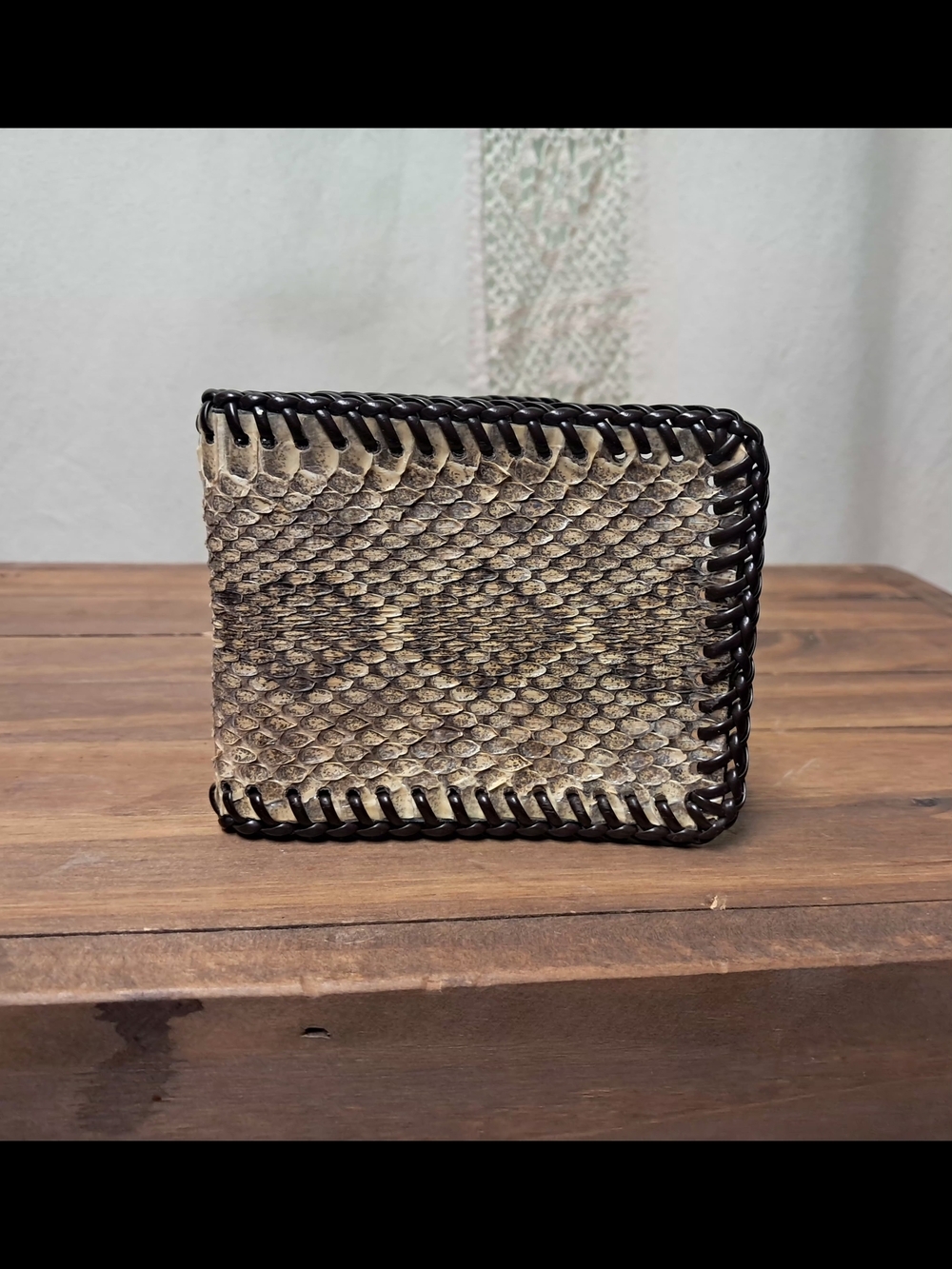 Western Rattlesnake Skin Leather Laced Money Clip Slim Front Pocket Wallet